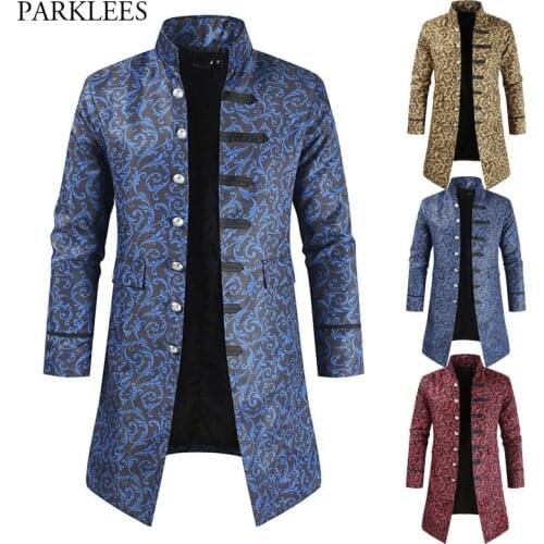 Steampunk Men Coat Jacquard Trench Coat Men Vintage Medieval Gothic Mens Long Coat Halloween Cosplay Prince Trench Coats Men 5XL