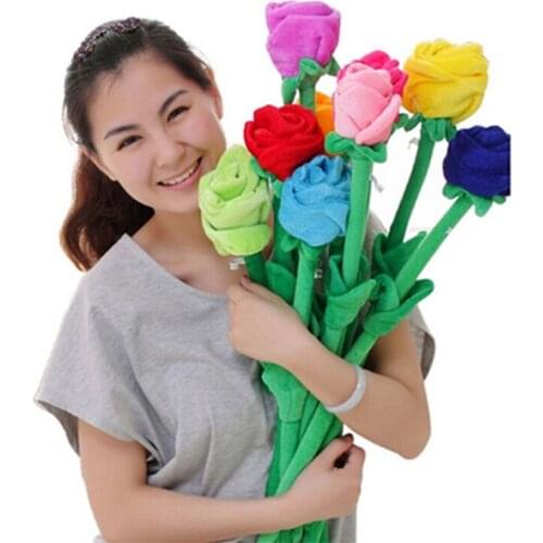 Plush Toys New Simulation Plush Sun Flower Rose doll Assorted Colors Rose Long Flexible Stem PP Cotton Plant Home Decoration