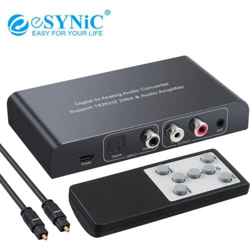 ESYNiC 192kHz DAC Converter With IR Remote Control Coaxial / Toslink / Optical To Analog L/R Audio Converter RCA 3.5mm Adapter