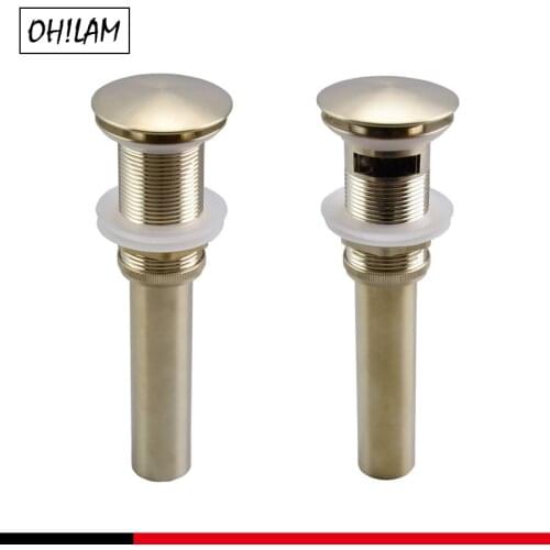 Lavatory Basin Sink Brass Pop Up Drain Plug Brush Gold Copper Clic-Clac With Without Overflow Vanity Sink Waste Drain Strainer