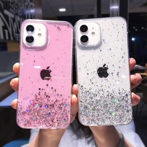 Luxury Glitter Star Sequins Bling Clear Phone Case For iPhone 12 Pro Max Mini 11 XS XR X 7 8 Plus SE 2020 Transparent Soft Cover