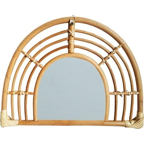 Rattan Wall Mirror Innovative Art Decor Dressing Makeup Mirrors for Entryways Washrooms Living Rooms Bathroom