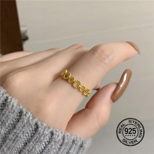 S925 Silver Rings For Women Opening Adjustable Plated Gold Bead Chain Geometric Design Lady Korean Fashion Girl Jewelry INEFFA