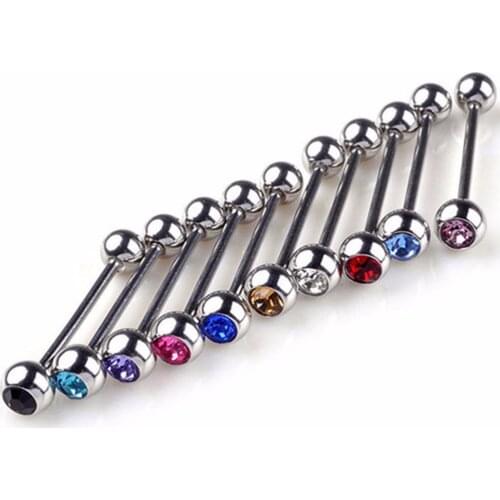 5Pcs Mixed Colors Stainless Steel Tongue Studs Crystal Ball Tongue Bars Ring Barbell Piercing Body Jewelry