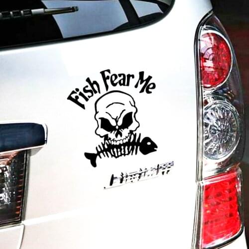 Etie Car-styling Skull Fish Fear Me Go Fishing Car Sticker Decal Accessories for motorcycle Volkswagen Polo Golf Audi A3 skoda
