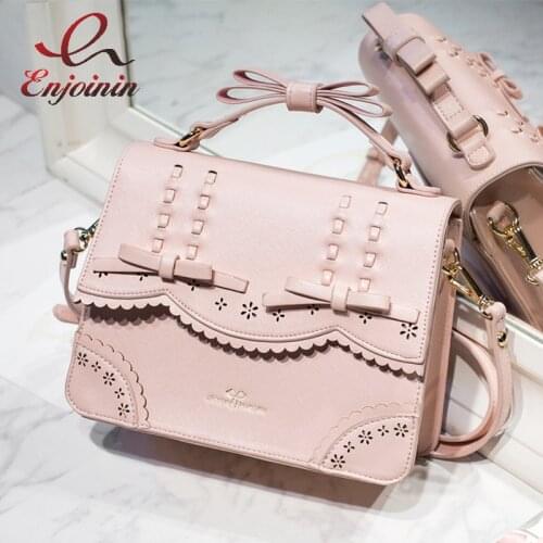 Kawaii Bow Pink Purses and Handbags for Women Japanese Style Shoulder Bag Female Crossbody Bag Lolita Messenger Bag Pu Leather