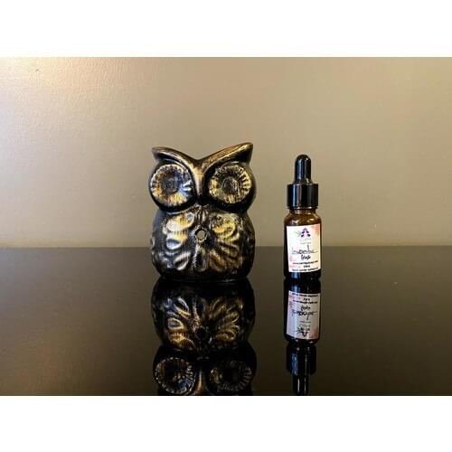 Talya Art Design Black Over Gold Tumbled Owl Censer and Lavender Oil