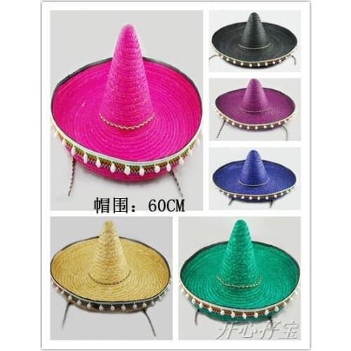 Men Women Mexican Style Gift Party Supplies Wide Brim Round Adult Colorful Edges Straw Hats Decorative Cosplay Hat Large Size
