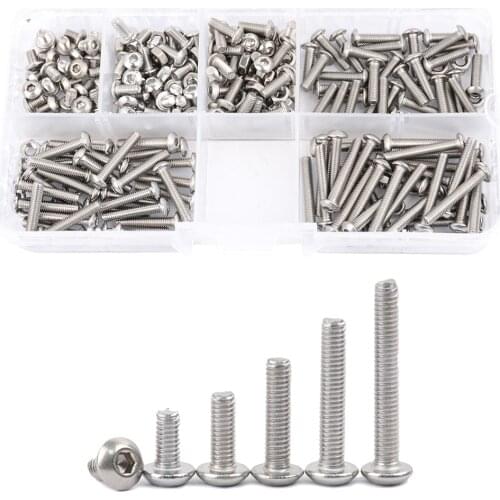 230Pcs/Box M3 304 Stainless Steel Half Round Head Hexagon Socket Screw With Nut Machine Screws Assortment Kit