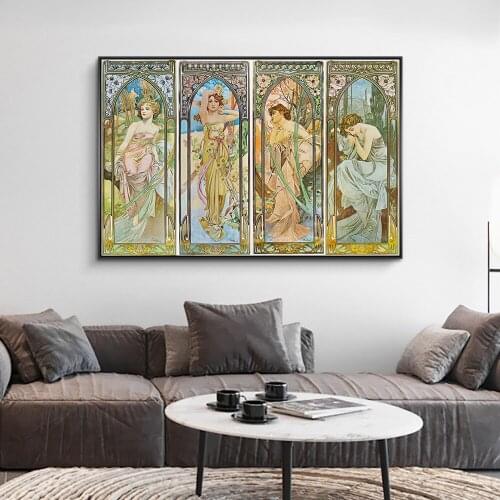 Alphonse Mucha Times of Day Vintage Posters and Prints Art Nouveau Woman Canvas Paintings Wall Art Pictures Home Decor Cuadros