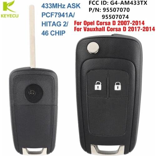 KEYECU Replacement Flip Remote Key Fob 2Button 433MHZ PCF7941A Chip for Opel Meriva B Corsa D for Vauxhall ADAM FCC: G4-AM433TX