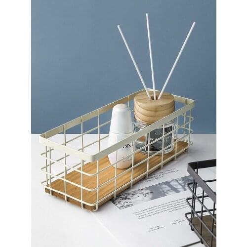 Nordic Style Iron Storage Basket Sundries/Cosmetics Tray Kitchen Living Room Bedroom Multi-function Storage Box Home Decoration