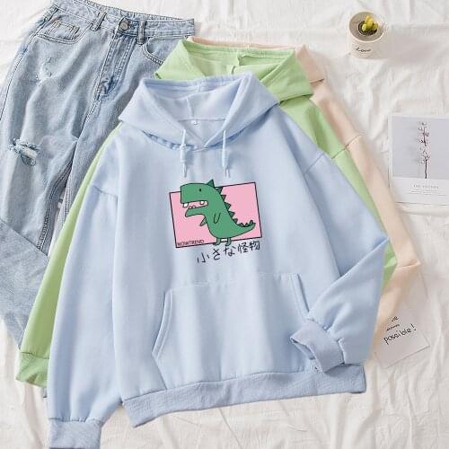 Winter Plus Size Women Hoody Sweatshirt Cute Monster Dinosaur Print Aesthetic Japan Style Lady Hoodie Pullover Female Itself