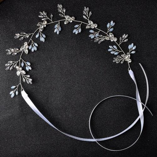 Silver Color Leaf Rhinestone Women Hairbands Wedding Bridal Hair Jewelry Accessories Ornament for Head Handmade Tiara Headbands