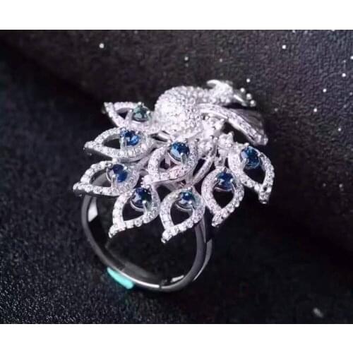 Natural blue sapphire gem Ring Natural red ruby Ring Pendant 925 sterling silver Two wears Luxury Peacock women gift Jewelry