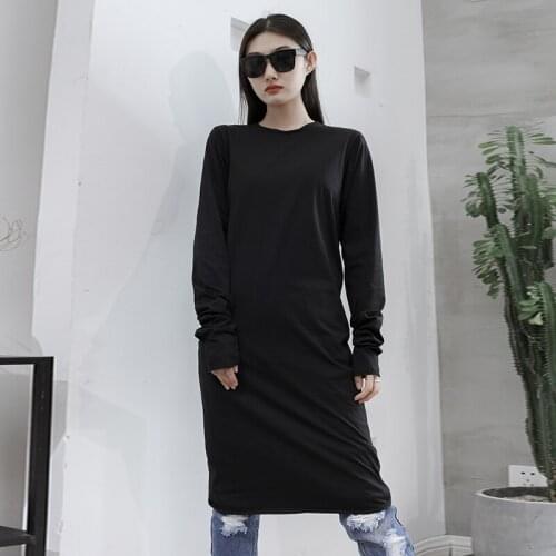 2021 spring and summer new black long skirt slim dress small black dress large lady summer round neck trend