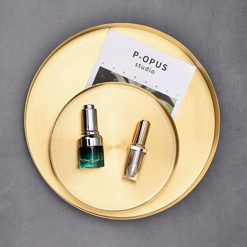 Golden Round Storage Tray Stainless Steel European Jewelry Food Sundries Makeup Organizer Decorative Plate Home Accessories