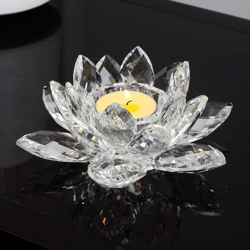 1 pc Home Decor Stunning Gem Cuting Crystal Glass Lotus Shape Flower Tea Light Candle Holder