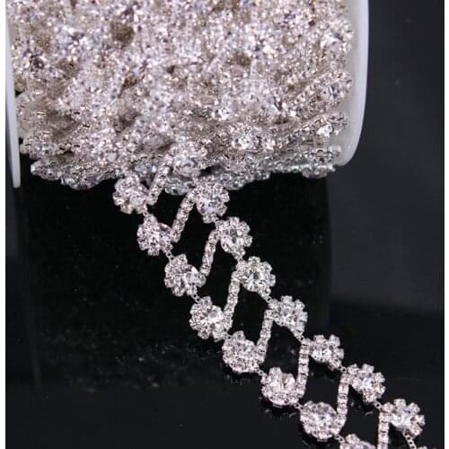 10Yards Clear Rhinestone Trim Decoration Handmade Crystal Chain for DIY Dress Belt Jewelry Bags Silver Rose Golden