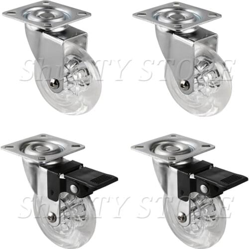 4 Pcs 360 Degree Swivel Caster Wheels, Heavy Duty Caster With Top Plate No Noise Wheels For Furniture Cabinets Transparent