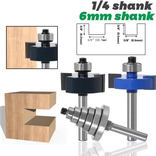 6 / 6.35mm Shank T-Sloting Router Bit 7 Bearing Slots With Bearing Wood Slot Milling Cutter T Type Rabbeting Woodwork Tool