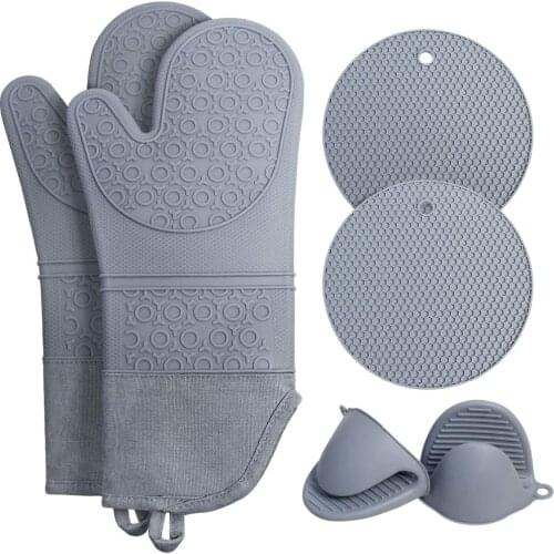 6Pcs/set Hot Oven Mitts Baking Anti-Hot Gloves Resistant Insulation Pad Oven Microwave Silicone Mat Kitchen Tools