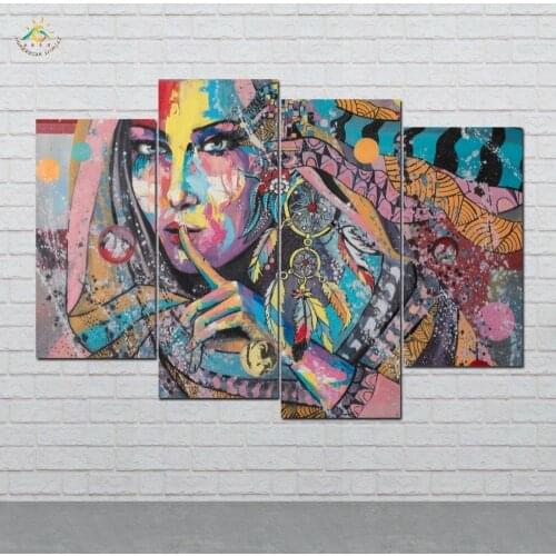 Abstract Art Girl Wall Art HD Prints Canvas Art Painting Modular Picture And Poster Canvas Painting Decoration Home 4 PIECES