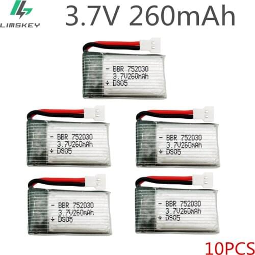 10pcs 3.7V 260mAh Drone Lipo Battery 751732 For RC H8 Mini H48 H8 H22 RC Quadcopter Parts