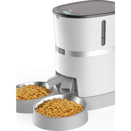 Automatic Cat Pet Feeder Food Dispenser for Cat & Small Dog with Two-Way Splitter and Double Bowls 6 Meals with Portion Control
