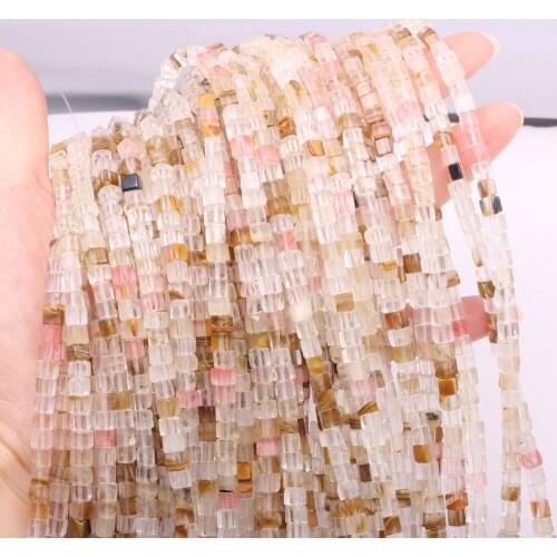 Natural Watermelon Tourmaline Stone Beads Cube Crystal Scattered Beads Strand 15'' For Jewelry Making DIY Necklace Bracelet