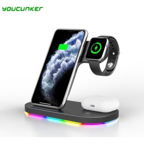 15W Fast Qi Wireless Charger For iPhone 11 XS XR X 8 Samsung S10E S20 3 in 1 Charging Station for Apple Watch SE 6 5 Airpods Pro