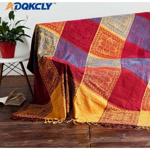 ADQKCLY Colorful Grid Sofa Cover 100% Cotton with Tassels Double/Three Seats Sofa Slipcover for Bedspread Sheet Picnic Mat 1PC
