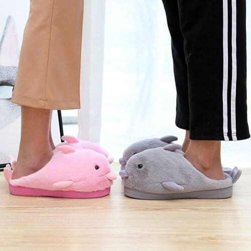 Dolphin Cute Slippers Girls Fur Shoes Indoor Slippers Men Winter Home Shoes 2019 New Arrival Funny Slippers Women House Shoes