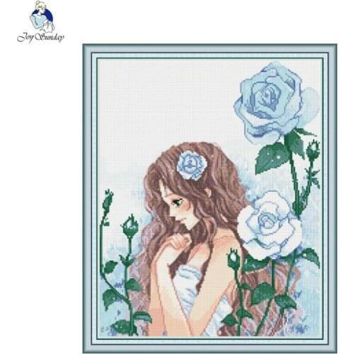 Girl and Blue Rose 5D Diamond Painting Kit DIY Character Pattern Mosaic Full Square/Round Drill Embroidery Rhinestone Home Decor