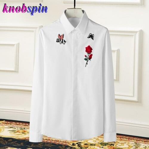 Elegant Embroidery Shirt men 2019 Long sleeve Slim Chemise homme Brand business male dress shirts Streetwear Camisas masculina