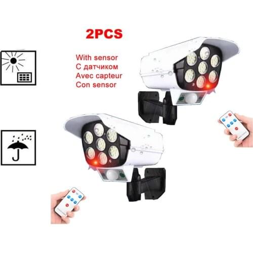 2pcs remote solar fake monitor dummy camera Garden Light Outdoor Waterproof Flood Light Wireless Powered Motion Sensor Light Wid