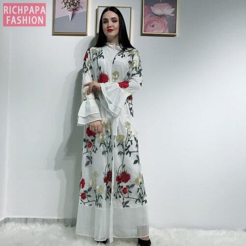 Embroidery Kimono Open Abaya Dubai Kaftan Islam Muslim Hijab Dress Abayas For Women Robe Caftan Turkish Dresses Islamic Clothing