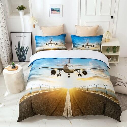 3D Airplane Bedding Set Blue Sky Plane Airport Duvet Cover Set Double Queen Size Quilt Model Airplane Boys Gift Bed Lines