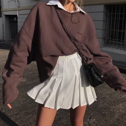 Brown Oversized Hoodies Gothic Harajuku Streetwear Chic Letter Print Hoodies Women Autumn Long Sleeve Hoodies print top