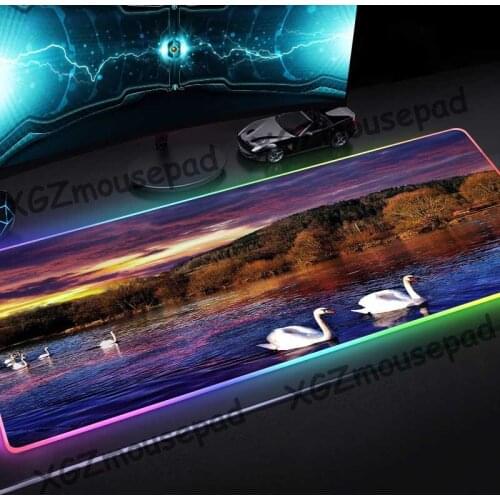 XGZ Beautiful Landscape Animal Swan Lake HD Large RGB Mouse Pad Black Lock Edge Custom Office Computer Desk Mat Rubber Non-slip