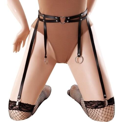Harajuku Leather BDSM Bondage Leg Cage Sex Toys Sexy Underwear Body Harness Lingerie Stockings Heart Garter Belt Suspenders Rave