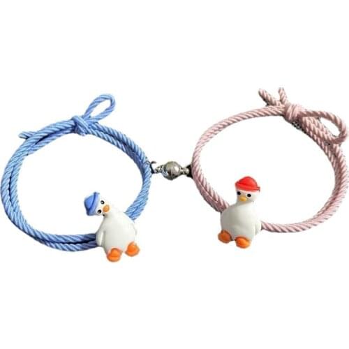 Creative Cartoon Duck Magnet Attract Couple Head Rope Bracelet For Lover Friend Classmate Rubber Band Confession Statement