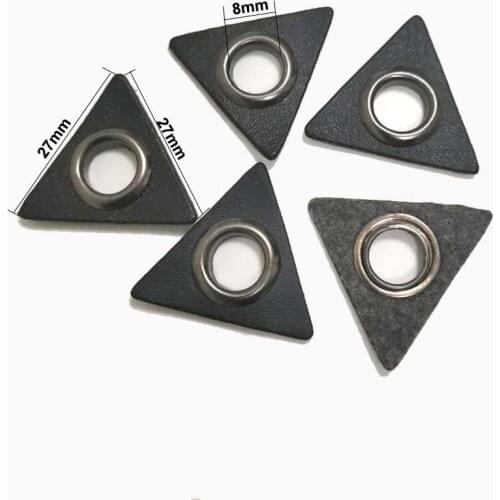 40pcs/lot Square Triangle Black/White/Brown PU Leather Sewn on Badge Patch label + inner 5mm8mm10mm Metal Brass Eyelets Gromme