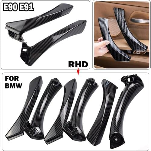 Left Right Side Inner Carbon Fiber Door Panel Handle Pull Outer Trim Cover For BMW 3 Series E90 E91 E92 316 318 320 325 328i
