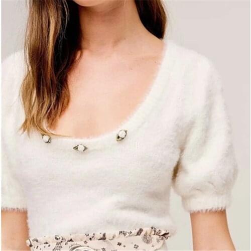 Cute tops short sleeve cropped sweater mohair