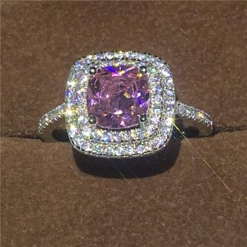 Fashion ring Engagement Wedding Band Rings for women Pink AAAAA zircon cz White Gold Filled 925 Silver Bridal Finger Jewelry