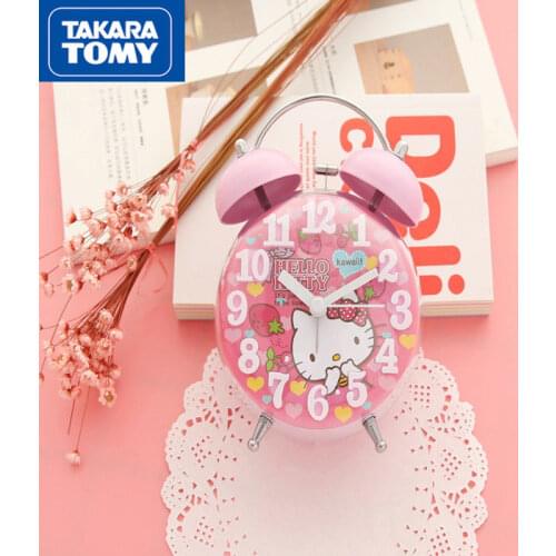 TAKARA TOMY Fashion cute cartoon Hello Kitty children alarm clock mute luminous ringing simple bedroom bedside clock alarm