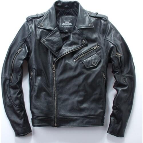 Genuine Leather Motorcycle Clothing Leather Jacket Mens Oblique Zipper Top Layer Cowhide Motorcycle Clothing Leather jackets