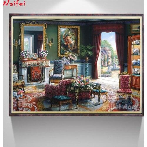 Room Furniture Interior Design Building House Retro landscape 5d diamond painting full square/round drill 3d diamond embroidery