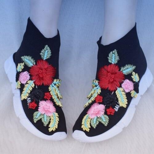 2021 new heavy industry diamond embroidered casual shoes Thailand tide brand elastic knitted socks shoes high top